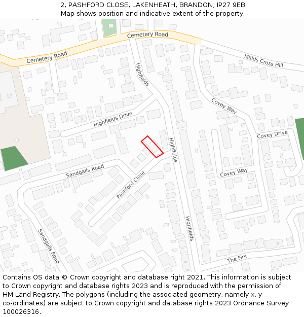 2, PASHFORD CLOSE, LAKENHEATH, BRANDON, IP27 9EB: Location map and indicative extent of plot