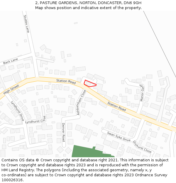 2, PASTURE GARDENS, NORTON, DONCASTER, DN6 9GH: Location map and indicative extent of plot