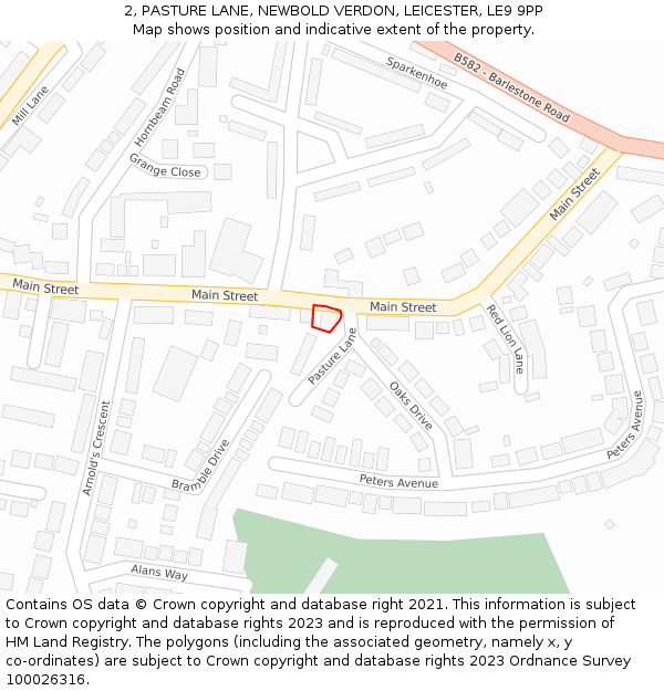 2, PASTURE LANE, NEWBOLD VERDON, LEICESTER, LE9 9PP: Location map and indicative extent of plot