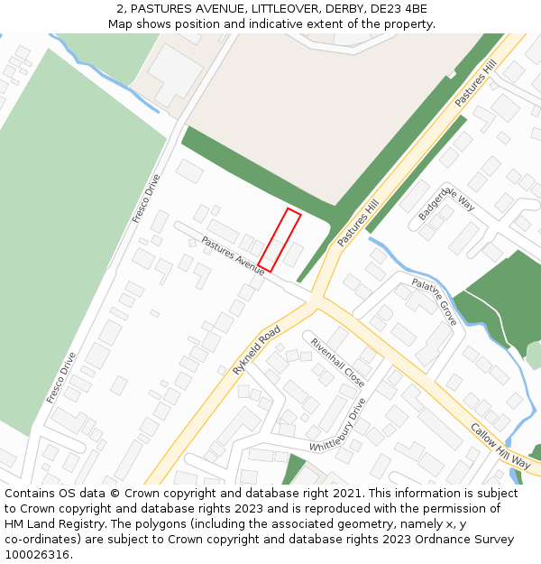 2, PASTURES AVENUE, LITTLEOVER, DERBY, DE23 4BE: Location map and indicative extent of plot