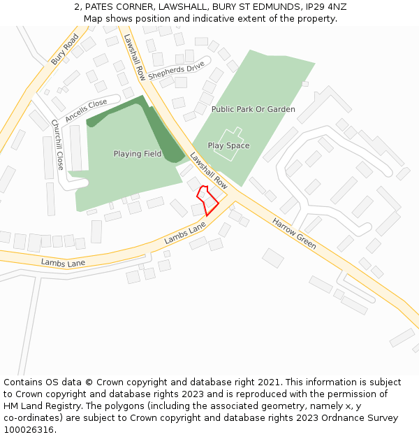 2, PATES CORNER, LAWSHALL, BURY ST EDMUNDS, IP29 4NZ: Location map and indicative extent of plot