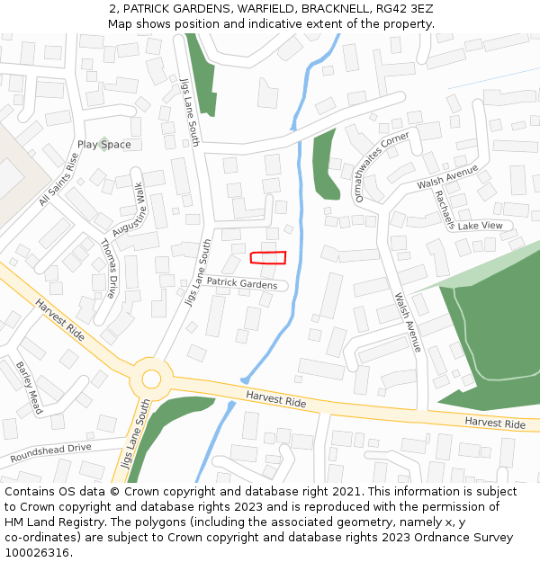 2, PATRICK GARDENS, WARFIELD, BRACKNELL, RG42 3EZ: Location map and indicative extent of plot