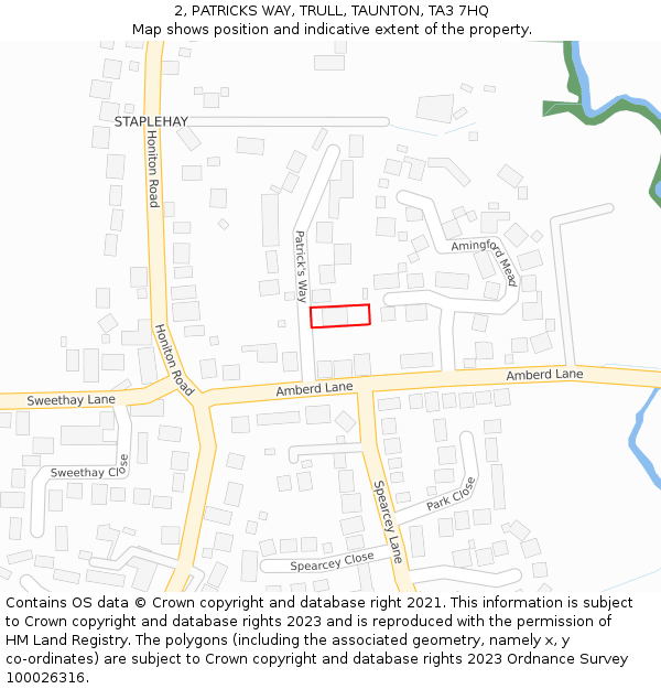 2, PATRICKS WAY, TRULL, TAUNTON, TA3 7HQ: Location map and indicative extent of plot