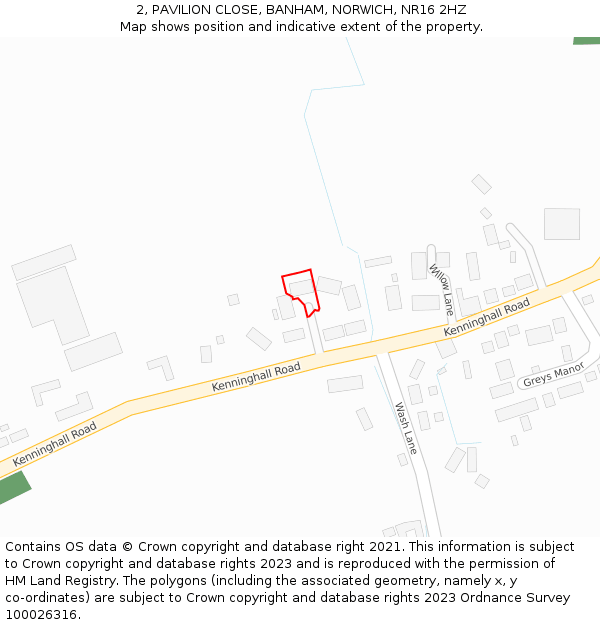 2, PAVILION CLOSE, BANHAM, NORWICH, NR16 2HZ: Location map and indicative extent of plot