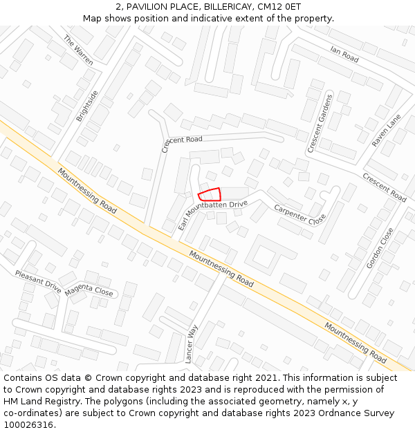 2, PAVILION PLACE, BILLERICAY, CM12 0ET: Location map and indicative extent of plot