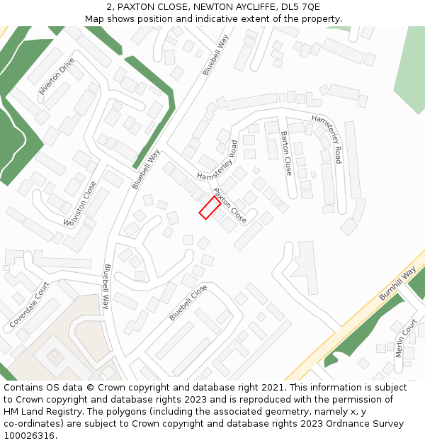 2, PAXTON CLOSE, NEWTON AYCLIFFE, DL5 7QE: Location map and indicative extent of plot