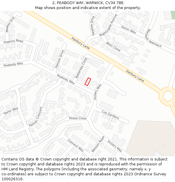 2, PEABODY WAY, WARWICK, CV34 7BE: Location map and indicative extent of plot