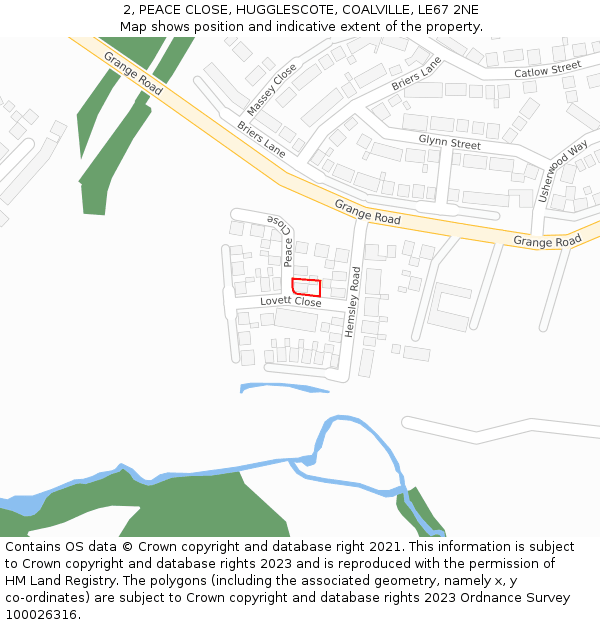 2, PEACE CLOSE, HUGGLESCOTE, COALVILLE, LE67 2NE: Location map and indicative extent of plot