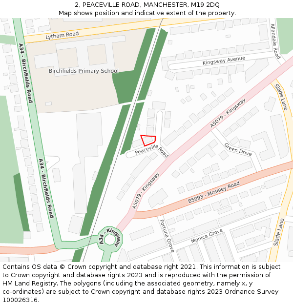 2, PEACEVILLE ROAD, MANCHESTER, M19 2DQ: Location map and indicative extent of plot