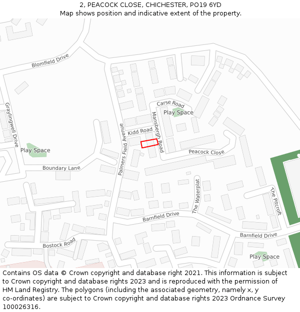 2, PEACOCK CLOSE, CHICHESTER, PO19 6YD: Location map and indicative extent of plot