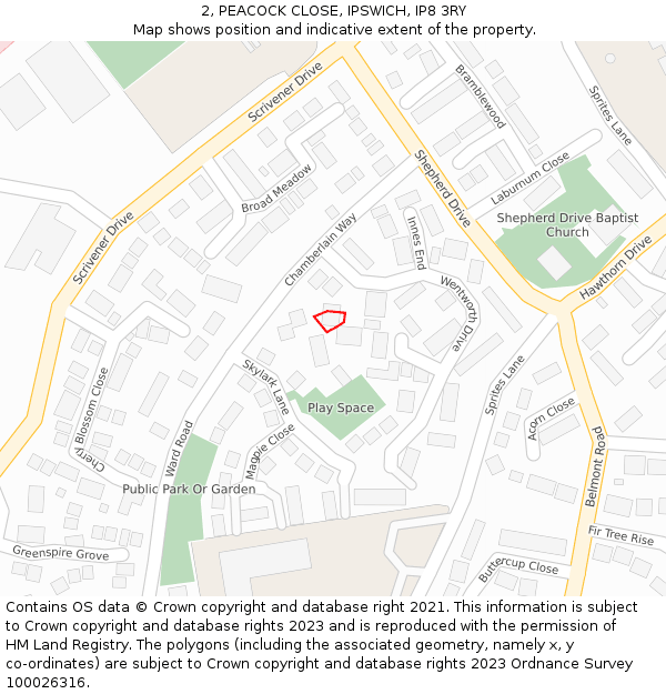 2, PEACOCK CLOSE, IPSWICH, IP8 3RY: Location map and indicative extent of plot