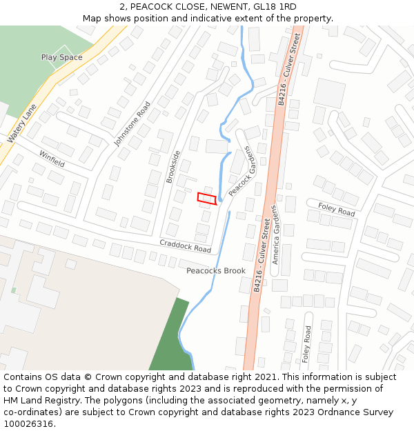 2, PEACOCK CLOSE, NEWENT, GL18 1RD: Location map and indicative extent of plot