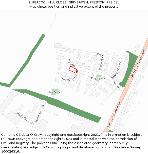 2, PEACOCK HILL CLOSE, GRIMSARGH, PRESTON, PR2 5BU: Location map and indicative extent of plot