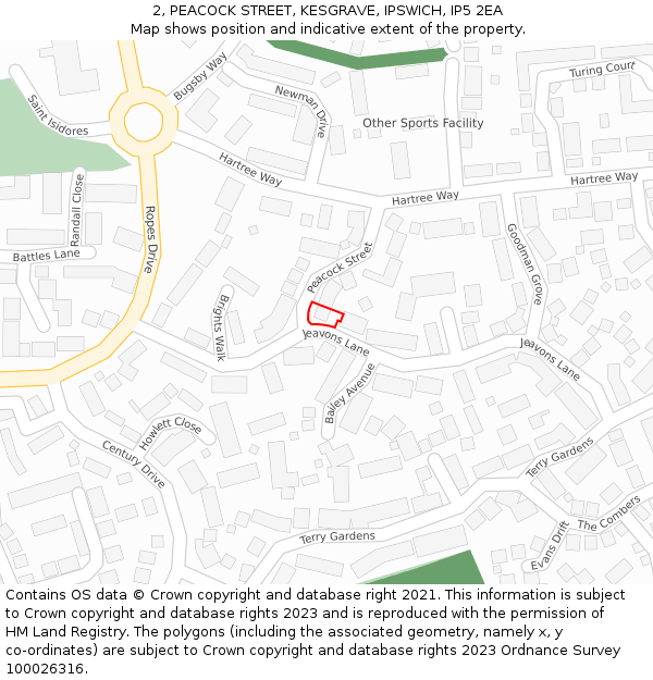 2, PEACOCK STREET, KESGRAVE, IPSWICH, IP5 2EA: Location map and indicative extent of plot