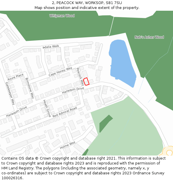 2, PEACOCK WAY, WORKSOP, S81 7SU: Location map and indicative extent of plot