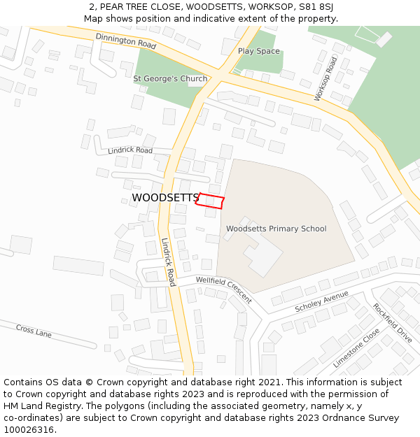 2, PEAR TREE CLOSE, WOODSETTS, WORKSOP, S81 8SJ: Location map and indicative extent of plot
