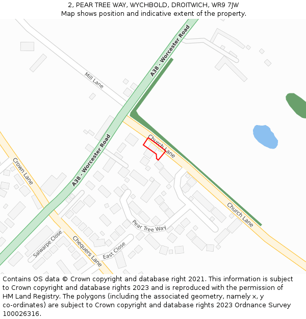 2, PEAR TREE WAY, WYCHBOLD, DROITWICH, WR9 7JW: Location map and indicative extent of plot