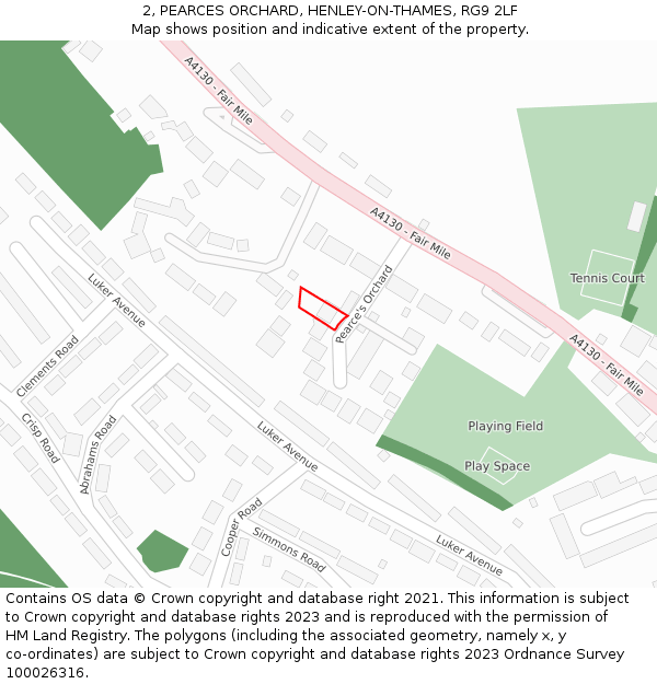 2, PEARCES ORCHARD, HENLEY-ON-THAMES, RG9 2LF: Location map and indicative extent of plot