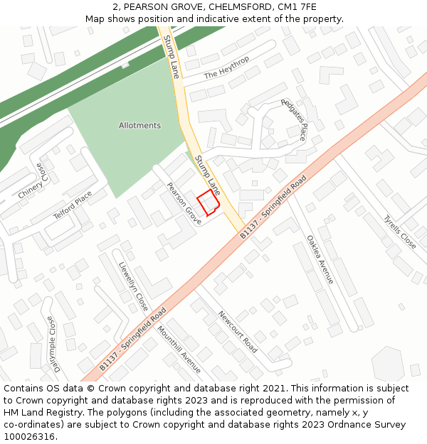 2, PEARSON GROVE, CHELMSFORD, CM1 7FE: Location map and indicative extent of plot