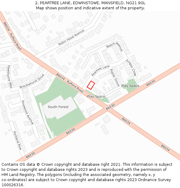 2, PEARTREE LANE, EDWINSTOWE, MANSFIELD, NG21 9GL: Location map and indicative extent of plot