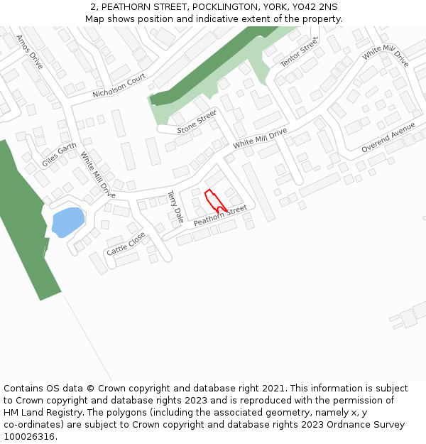 2, PEATHORN STREET, POCKLINGTON, YORK, YO42 2NS: Location map and indicative extent of plot