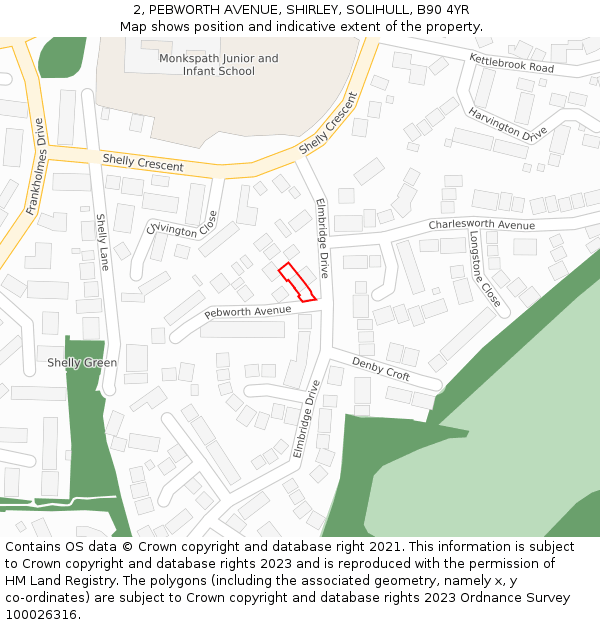 2, PEBWORTH AVENUE, SHIRLEY, SOLIHULL, B90 4YR: Location map and indicative extent of plot