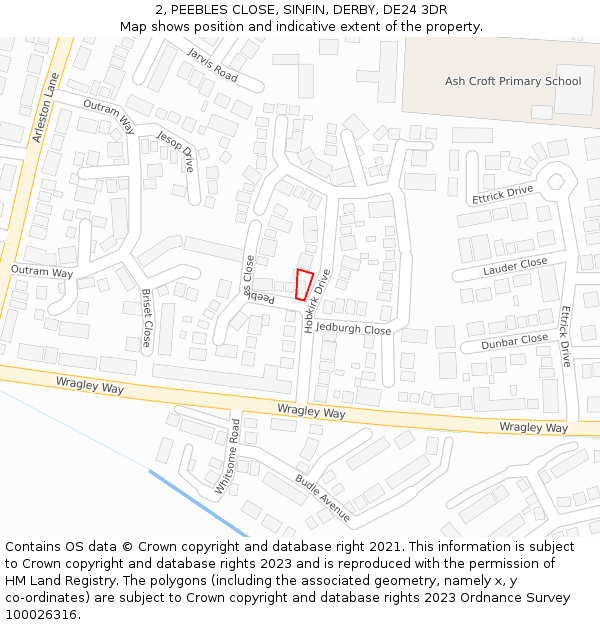 2, PEEBLES CLOSE, SINFIN, DERBY, DE24 3DR: Location map and indicative extent of plot