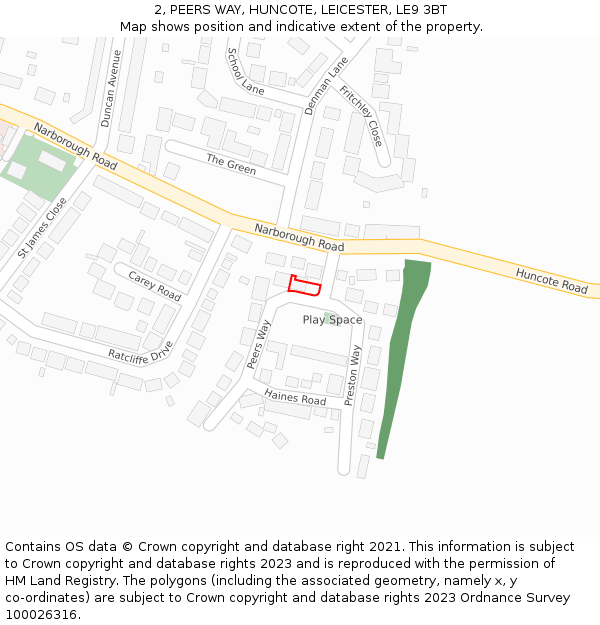 2, PEERS WAY, HUNCOTE, LEICESTER, LE9 3BT: Location map and indicative extent of plot