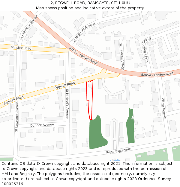 2, PEGWELL ROAD, RAMSGATE, CT11 0HU: Location map and indicative extent of plot