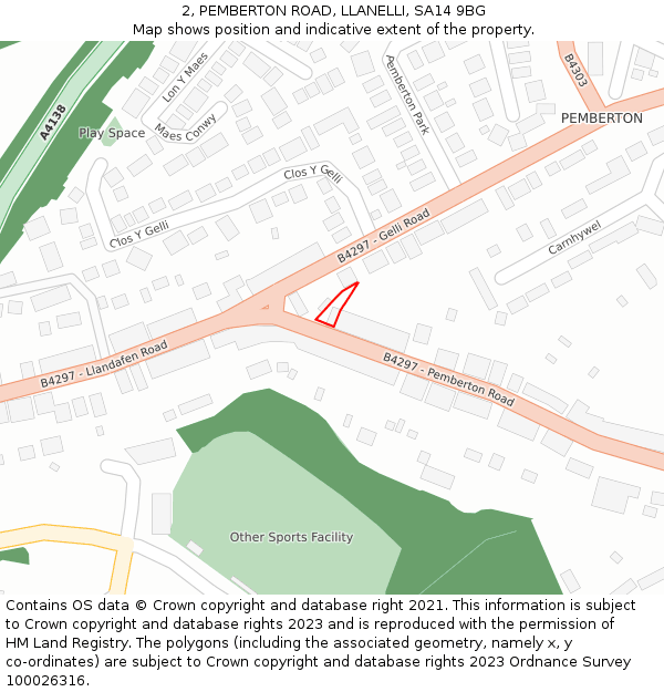 2, PEMBERTON ROAD, LLANELLI, SA14 9BG: Location map and indicative extent of plot