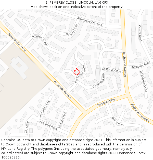 2, PEMBREY CLOSE, LINCOLN, LN6 0FX: Location map and indicative extent of plot