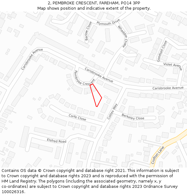 2, PEMBROKE CRESCENT, FAREHAM, PO14 3PP: Location map and indicative extent of plot