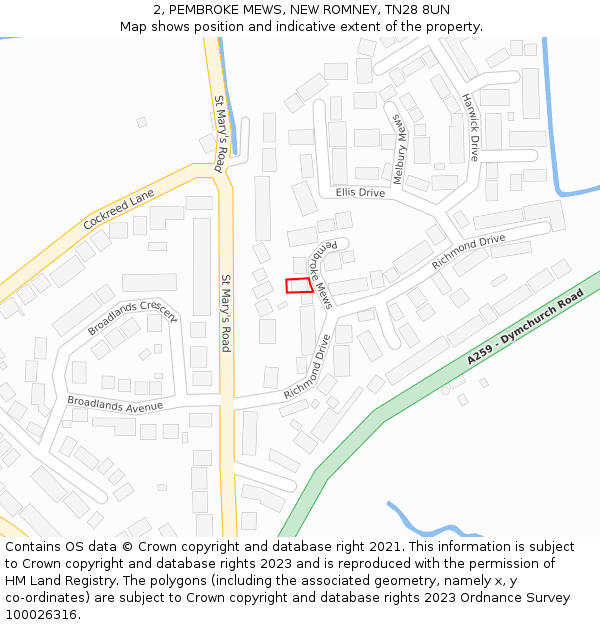 2, PEMBROKE MEWS, NEW ROMNEY, TN28 8UN: Location map and indicative extent of plot