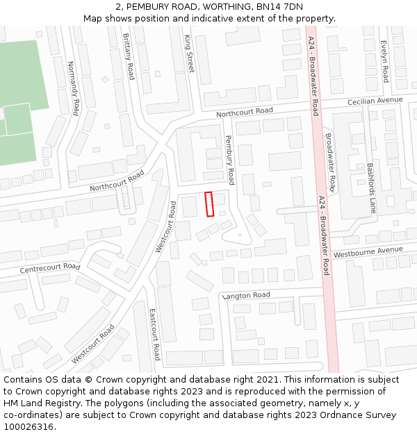 2, PEMBURY ROAD, WORTHING, BN14 7DN: Location map and indicative extent of plot