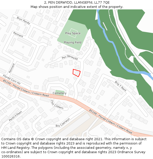 2, PEN DERWYDD, LLANGEFNI, LL77 7QE: Location map and indicative extent of plot