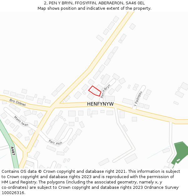 2, PEN Y BRYN, FFOSYFFIN, ABERAERON, SA46 0EL: Location map and indicative extent of plot