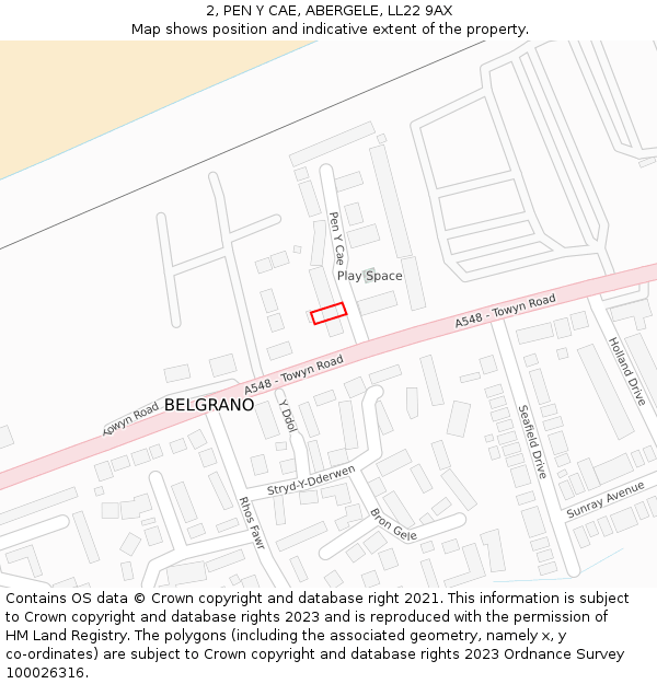 2, PEN Y CAE, ABERGELE, LL22 9AX: Location map and indicative extent of plot