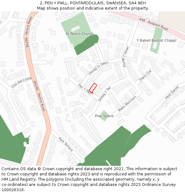 2, PEN Y PWLL, PONTARDDULAIS, SWANSEA, SA4 8EH: Location map and indicative extent of plot