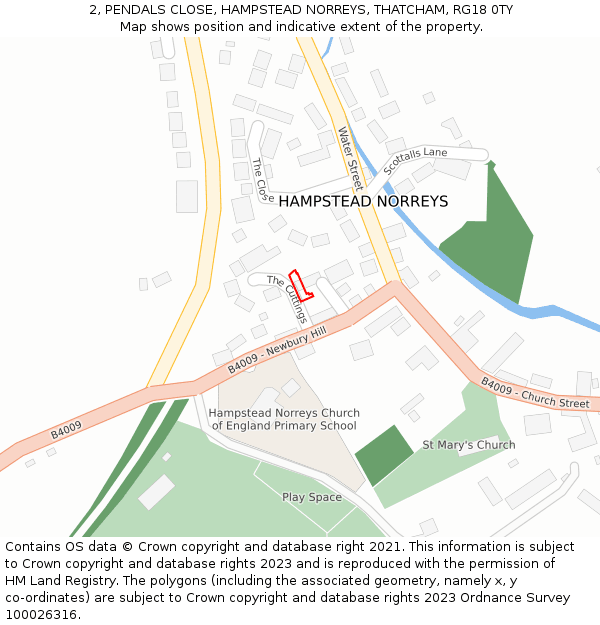 2, PENDALS CLOSE, HAMPSTEAD NORREYS, THATCHAM, RG18 0TY: Location map and indicative extent of plot