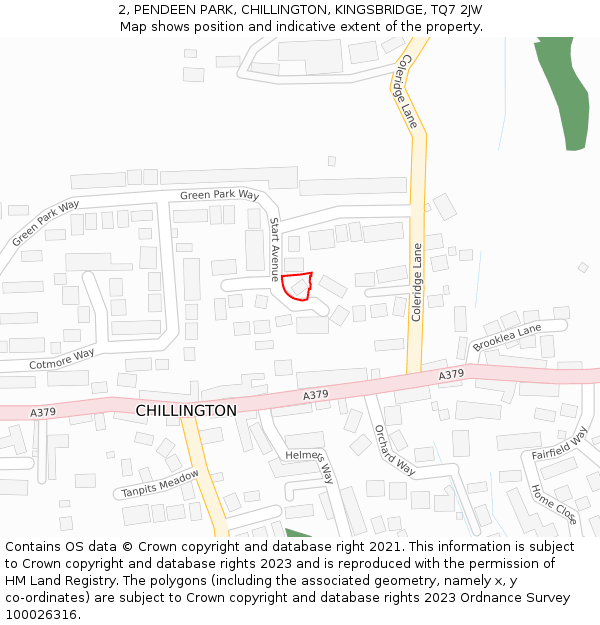 2, PENDEEN PARK, CHILLINGTON, KINGSBRIDGE, TQ7 2JW: Location map and indicative extent of plot