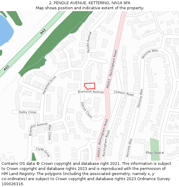 2, PENDLE AVENUE, KETTERING, NN16 9FA: Location map and indicative extent of plot