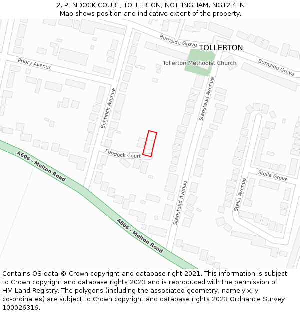 2, PENDOCK COURT, TOLLERTON, NOTTINGHAM, NG12 4FN: Location map and indicative extent of plot