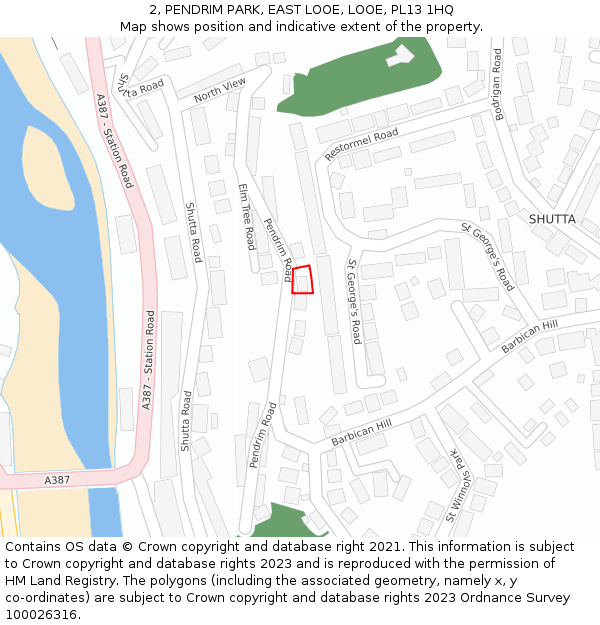 2, PENDRIM PARK, EAST LOOE, LOOE, PL13 1HQ: Location map and indicative extent of plot