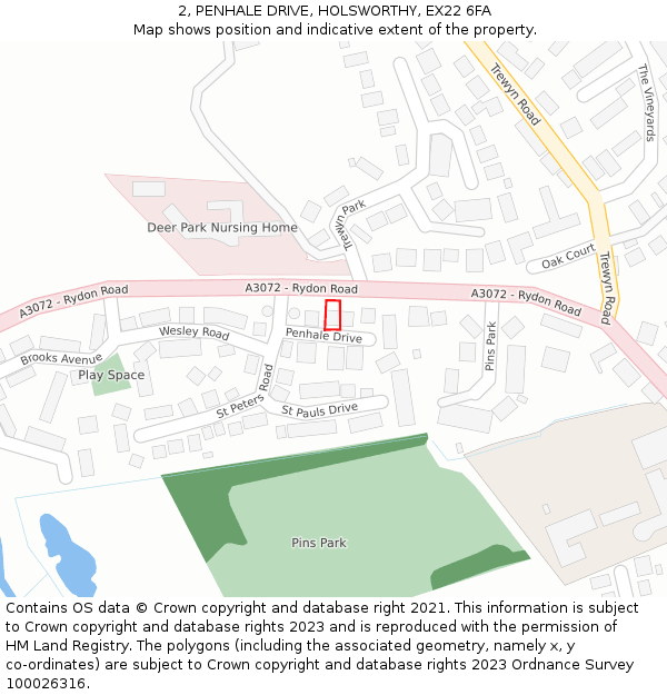 2, PENHALE DRIVE, HOLSWORTHY, EX22 6FA: Location map and indicative extent of plot