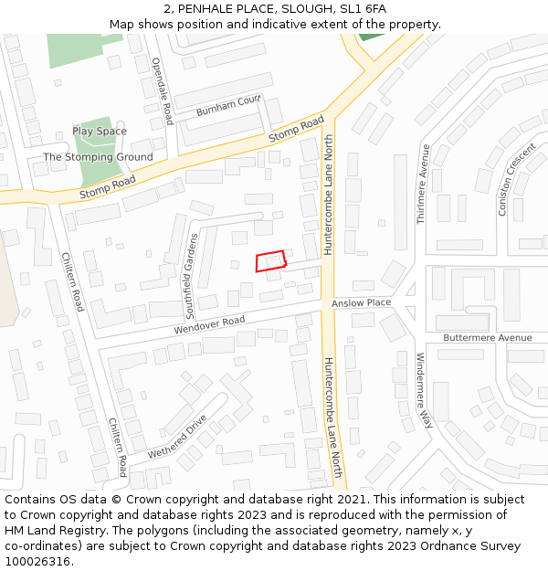 2, PENHALE PLACE, SLOUGH, SL1 6FA: Location map and indicative extent of plot