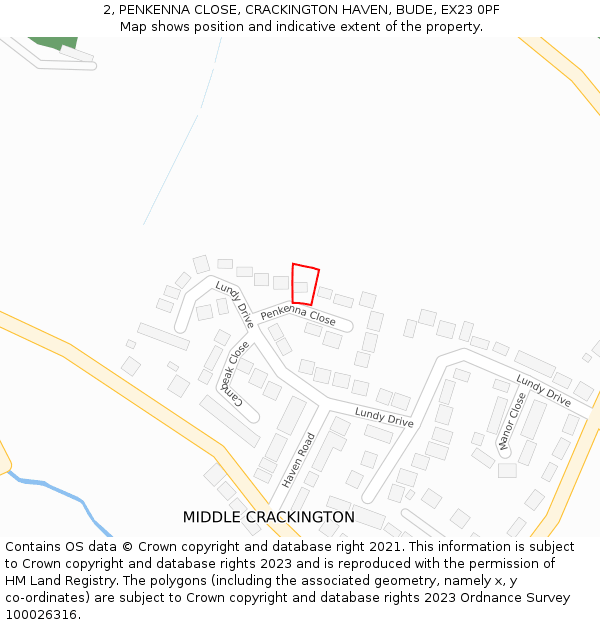 2, PENKENNA CLOSE, CRACKINGTON HAVEN, BUDE, EX23 0PF: Location map and indicative extent of plot