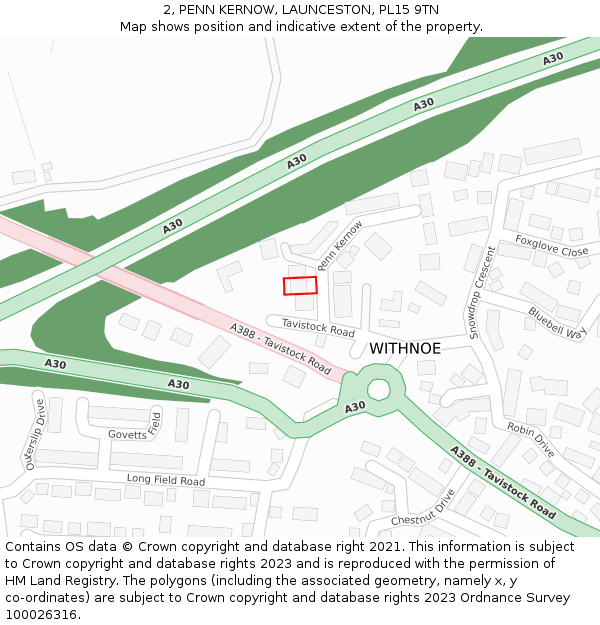 2, PENN KERNOW, LAUNCESTON, PL15 9TN: Location map and indicative extent of plot
