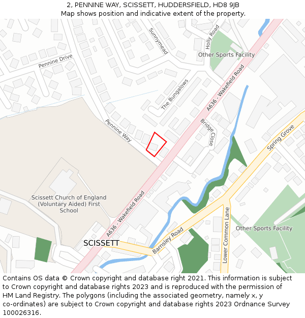 2, PENNINE WAY, SCISSETT, HUDDERSFIELD, HD8 9JB: Location map and indicative extent of plot