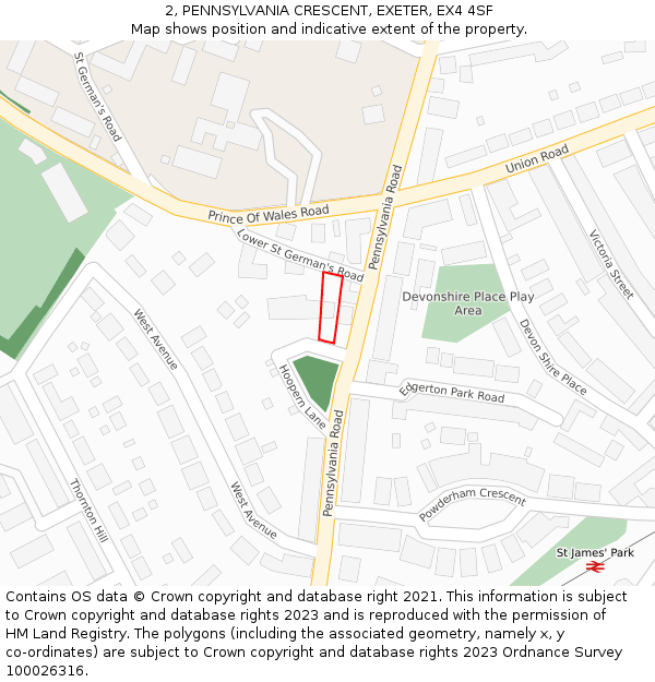 2, PENNSYLVANIA CRESCENT, EXETER, EX4 4SF: Location map and indicative extent of plot