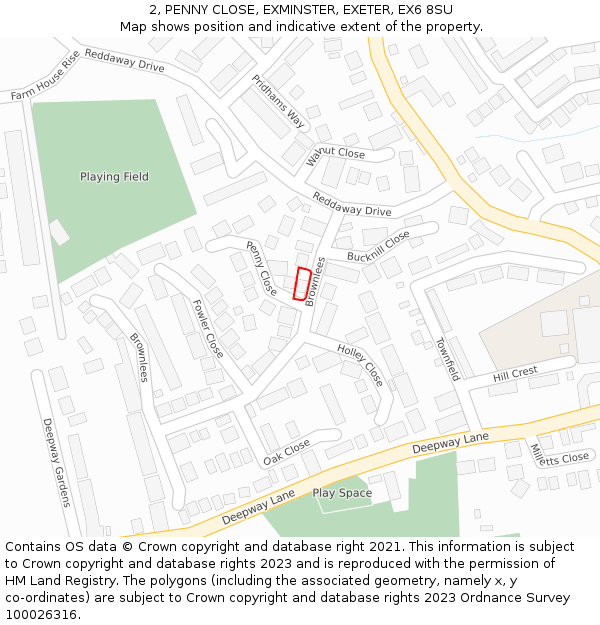 2, PENNY CLOSE, EXMINSTER, EXETER, EX6 8SU: Location map and indicative extent of plot